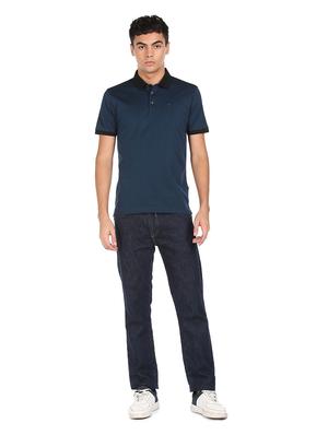 blue solid polo t-shirt - 18337821 - Standard Image - 4