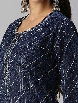 navy cotton blend kurta dupatta set - 18338296 - Standard Image - 7