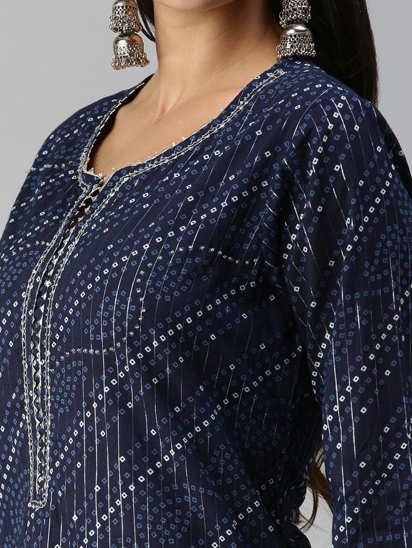 navy cotton blend kurta dupatta set - 18338296 - Zoom Image - 7
