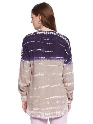 mandarin neck printed shirt - 18338525 - Standard Image - 3