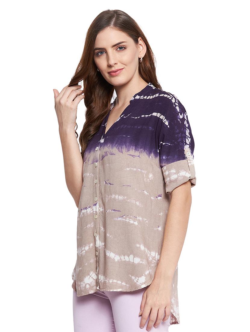 mandarin neck printed shirt - 18338525 - Zoom Image - 2
