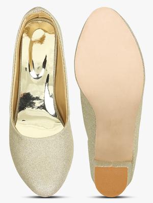 gold synthetic slip on pumps - 18338542 - Standard Image - 3