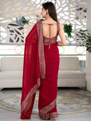 solid bordered saree with blouse - 18338568 - Standard Image - 2