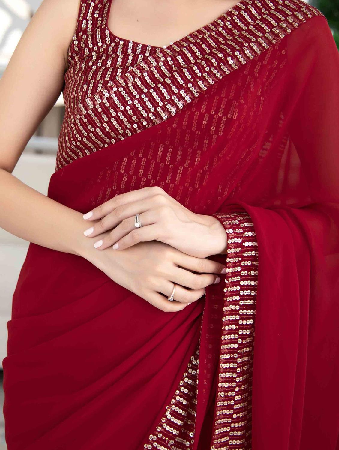 solid bordered saree with blouse - 18338568 - Zoom Image - 3