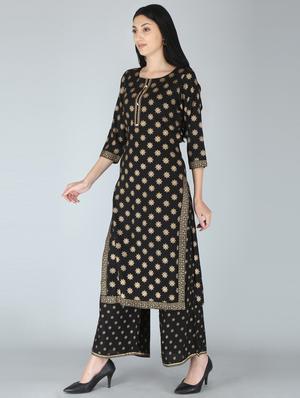 gold print kurta palazzo set - 18339146 - Standard Image - 2