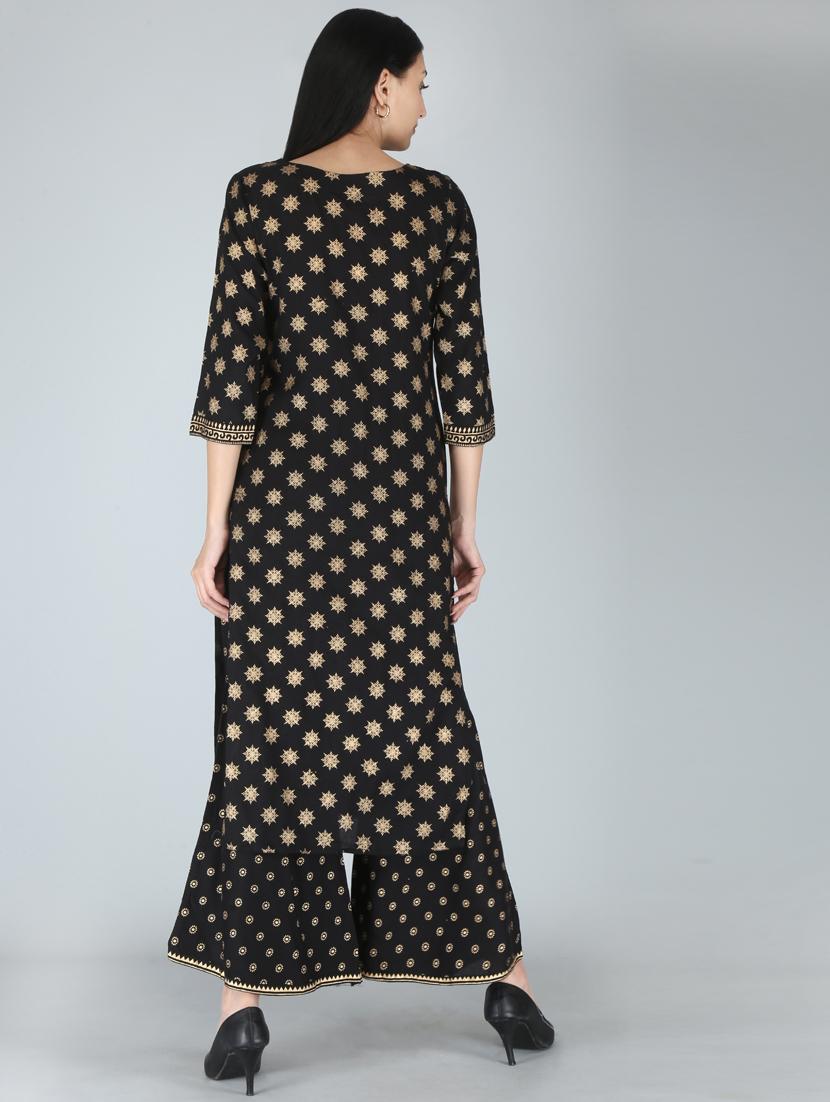gold print kurta palazzo set - 18339146 - Zoom Image - 3