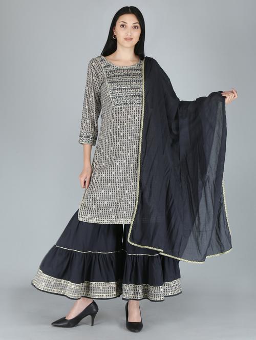 mirror work printed suit set - 18339156 - Standard Image - 1