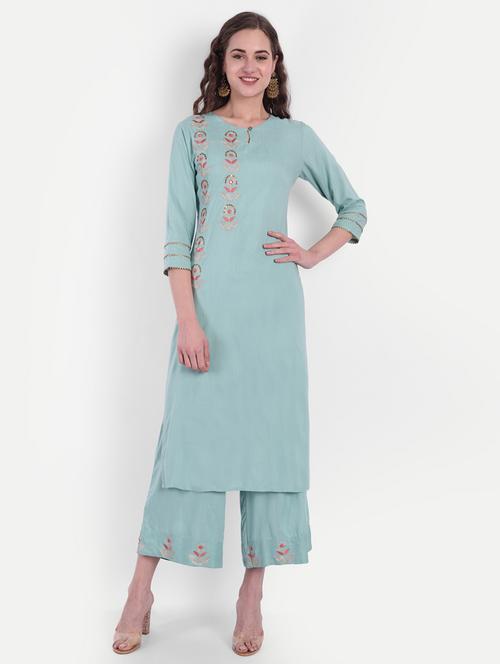 green viscose kurta palazzo set - 18339469 - Standard Image - 1