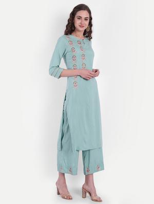 green viscose kurta palazzo set - 18339469 - Standard Image - 3