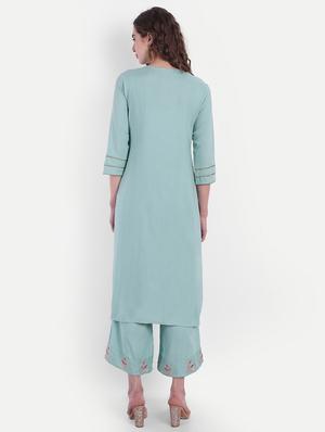 green viscose kurta palazzo set - 18339469 - Standard Image - 4