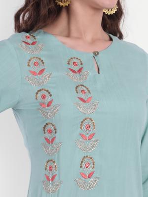 green viscose kurta palazzo set - 18339469 - Standard Image - 7