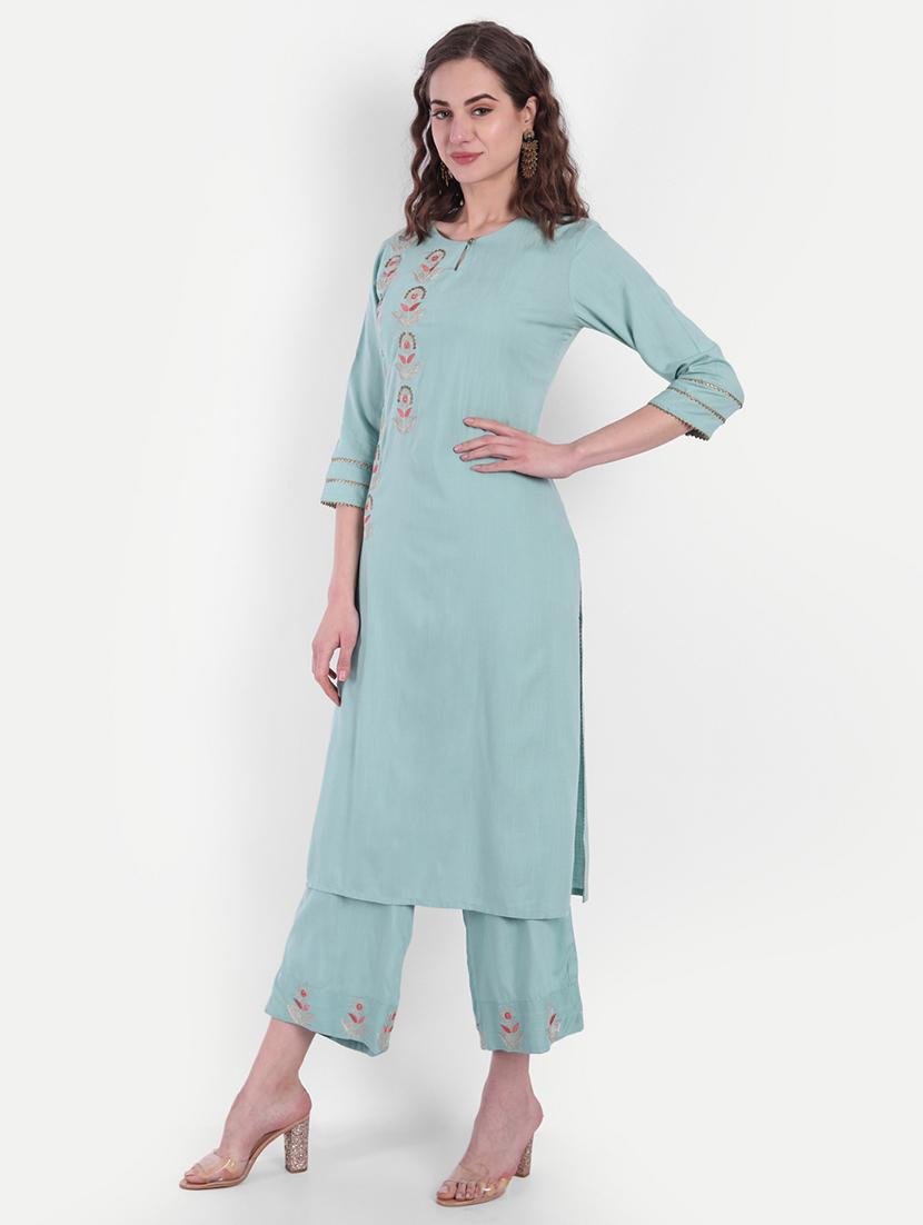 green viscose kurta palazzo set - 18339469 - Zoom Image - 2