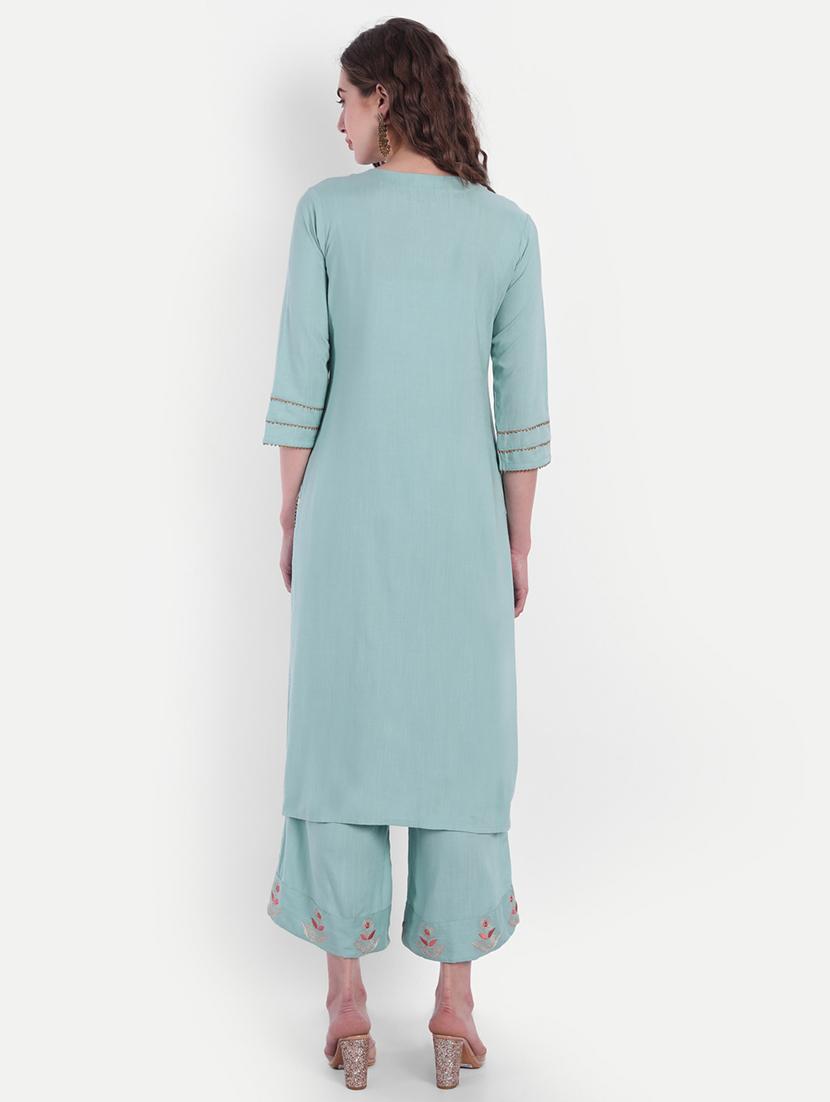 green viscose kurta palazzo set - 18339469 - Zoom Image - 4