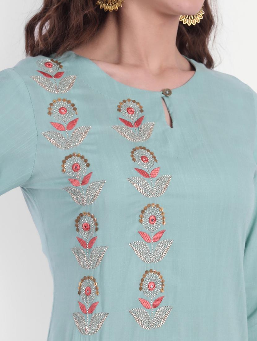 green viscose kurta palazzo set - 18339469 - Zoom Image - 7