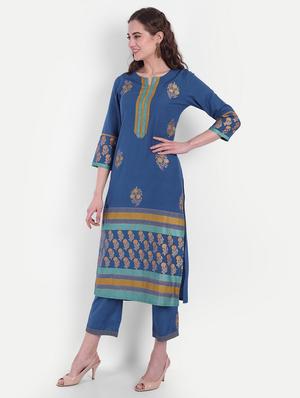 blue viscose kurta palazzo set - 18339476 - Standard Image - 2