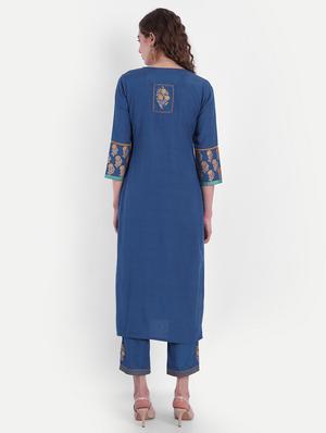 blue viscose kurta palazzo set - 18339476 - Standard Image - 4