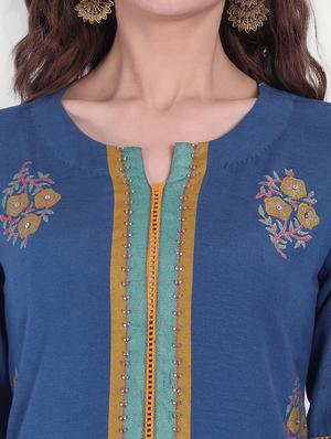 blue viscose kurta palazzo set - 18339476 - Standard Image - 7