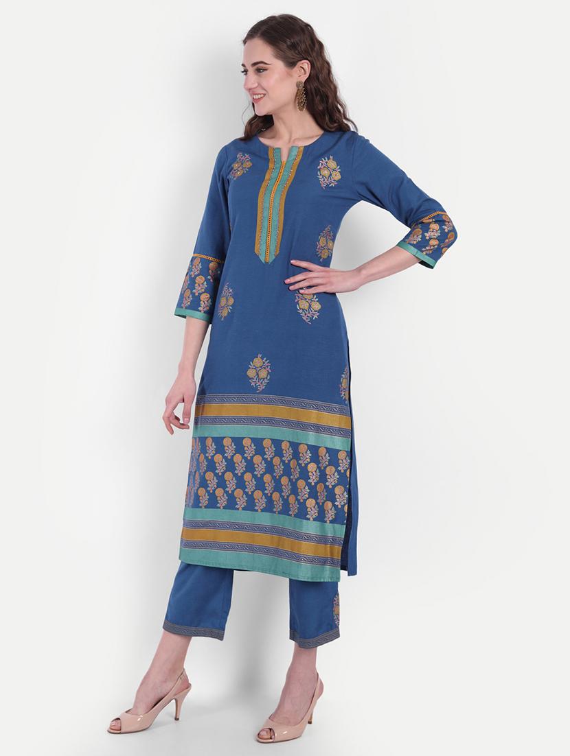 blue viscose kurta palazzo set - 18339476 - Zoom Image - 2