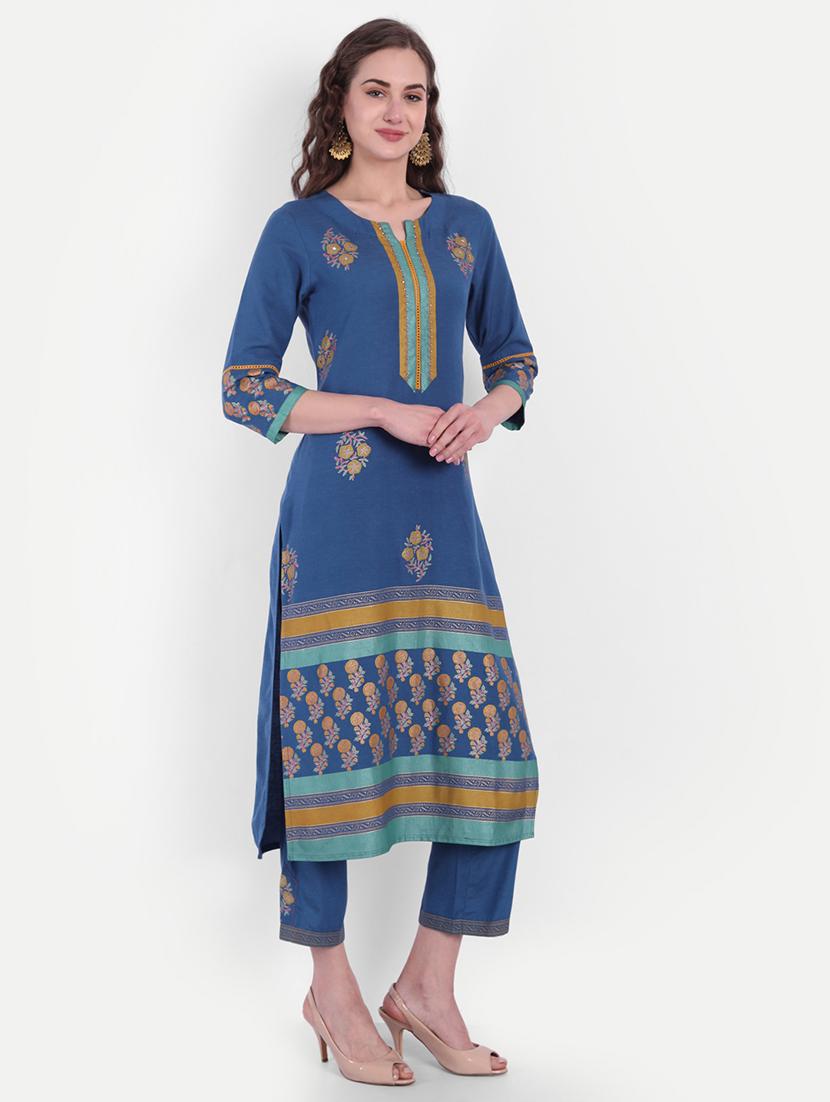 blue viscose kurta palazzo set - 18339476 - Zoom Image - 3