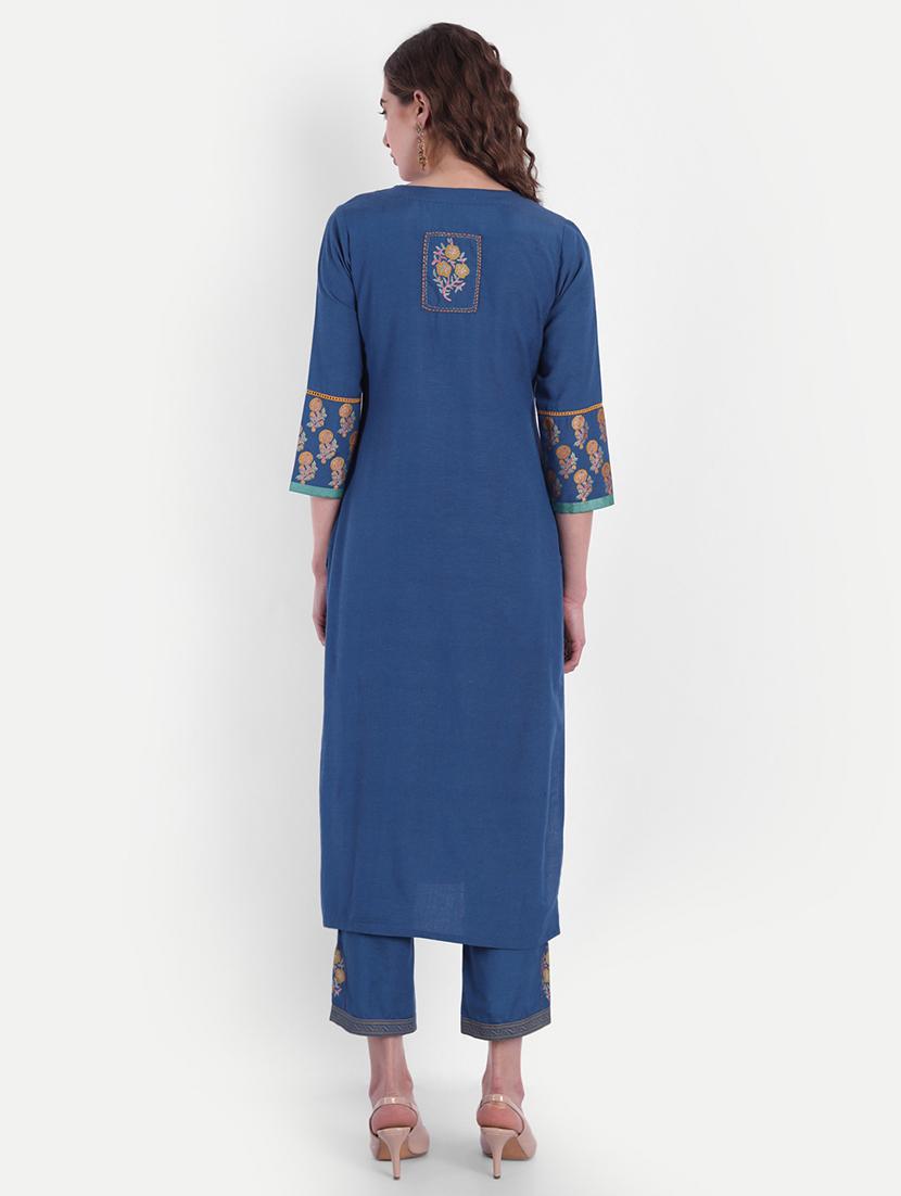 blue viscose kurta palazzo set - 18339476 - Zoom Image - 4