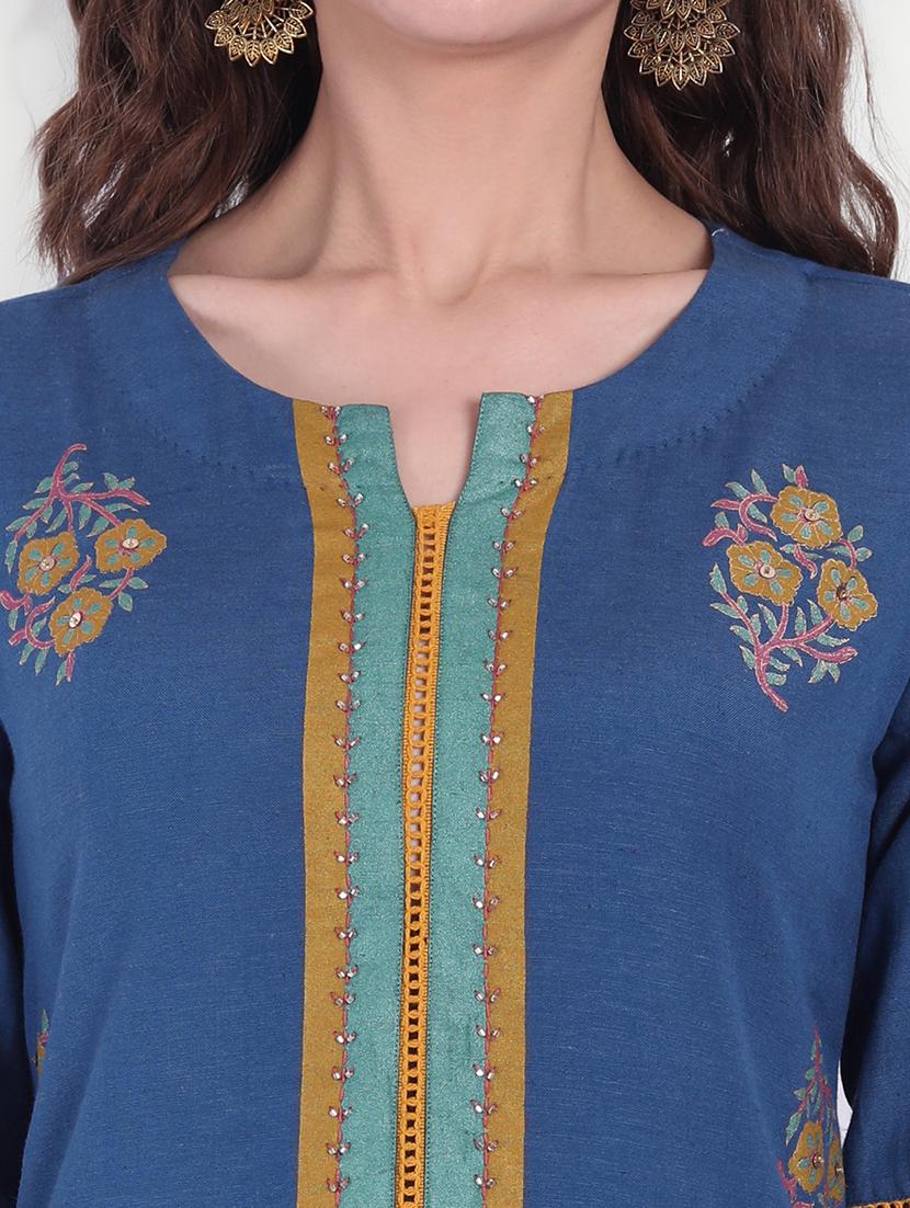 blue viscose kurta palazzo set - 18339476 - Zoom Image - 7