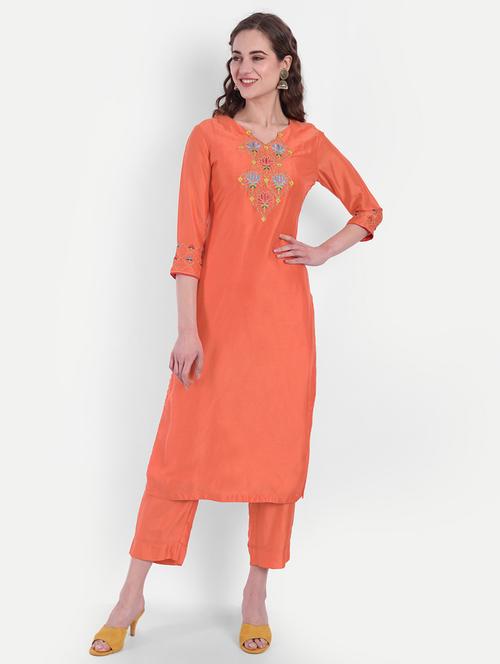 orange viscose kurta palazzo set - 18339480 - Very Small Image - 1