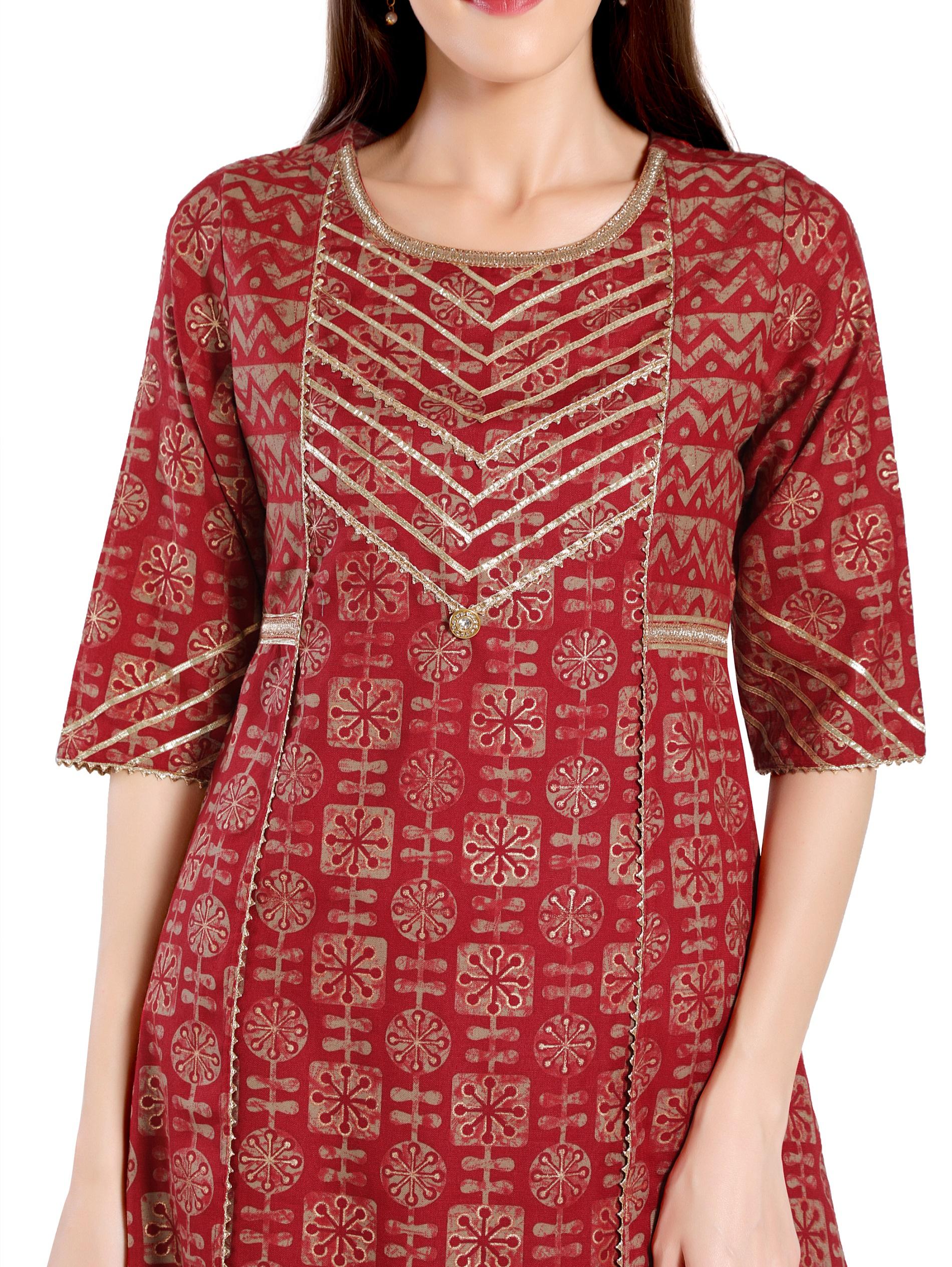woman foil printed cotton kurti with cotton pant and digital print dupatta - 18340074 - Zoom Image - 4