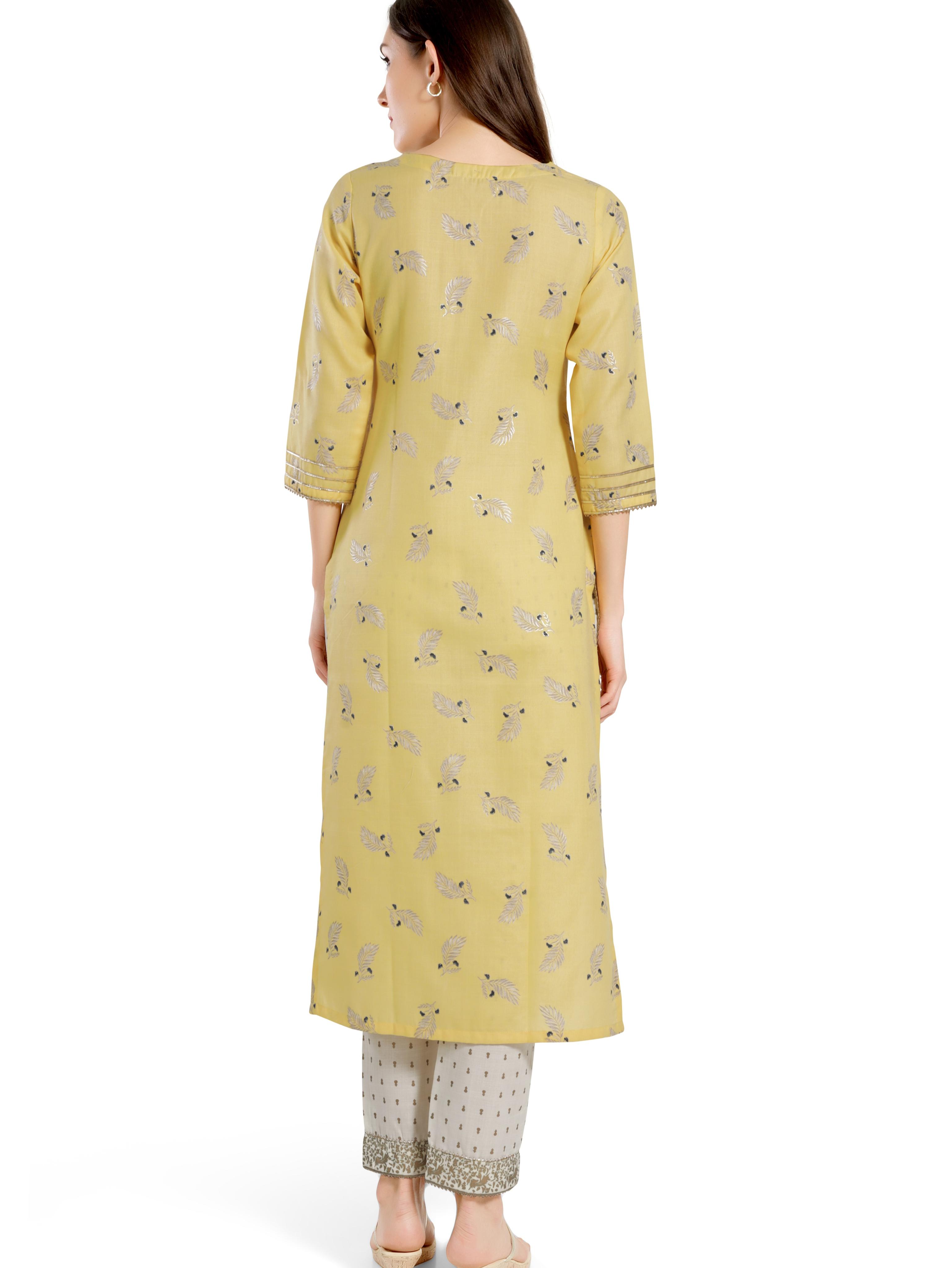foil print straight kurti with gota - 18340200 - Zoom Image - 2