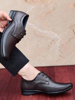 brown leatherette laceup derbies - 18341020 - Standard Image - 2