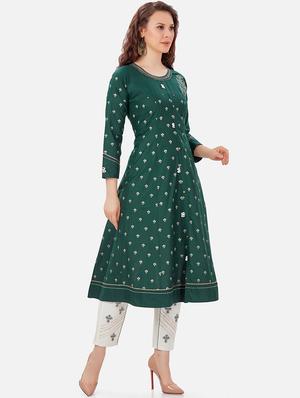 green printed kurta pant set - 18341632 - Standard Image - 3