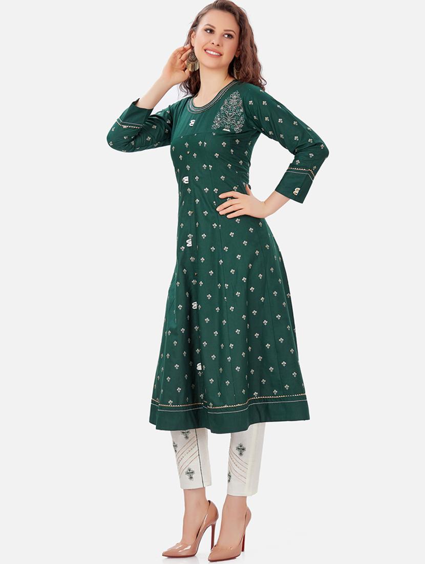 green printed kurta pant set - 18341632 - Zoom Image - 2