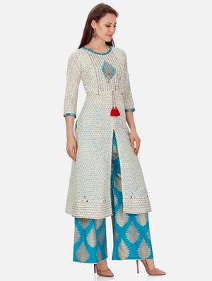 off-white printed kurta palazzo set - 18341646 - Standard Image - 2