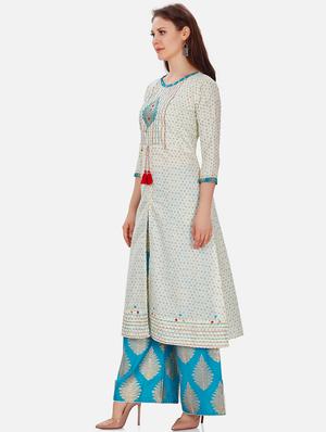 off-white printed kurta palazzo set - 18341646 - Standard Image - 3