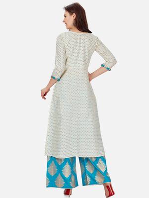 off-white printed kurta palazzo set - 18341646 - Standard Image - 4