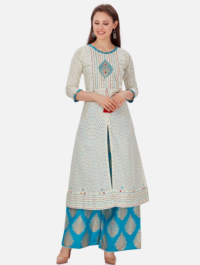 off-white printed kurta palazzo set - 18341646 - Zoom Image - 1