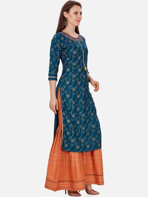 blue printed kurta sharara set - 18341648 - Standard Image - 2