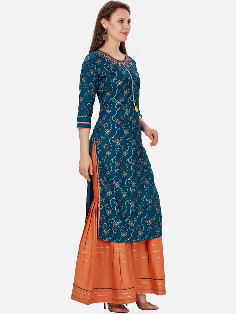 blue printed kurta sharara set - 18341648 - Zoom Image - 2