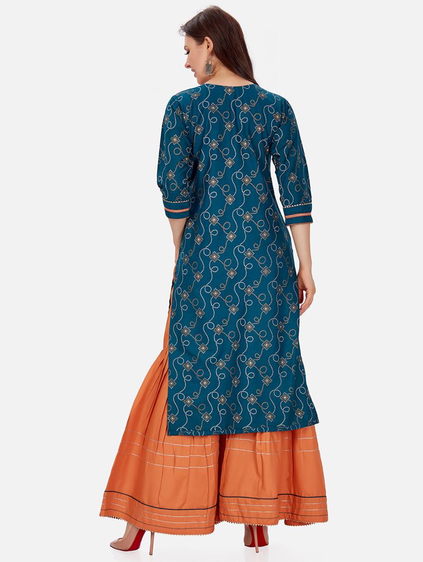 blue printed kurta sharara set - 18341648 - Zoom Image - 3