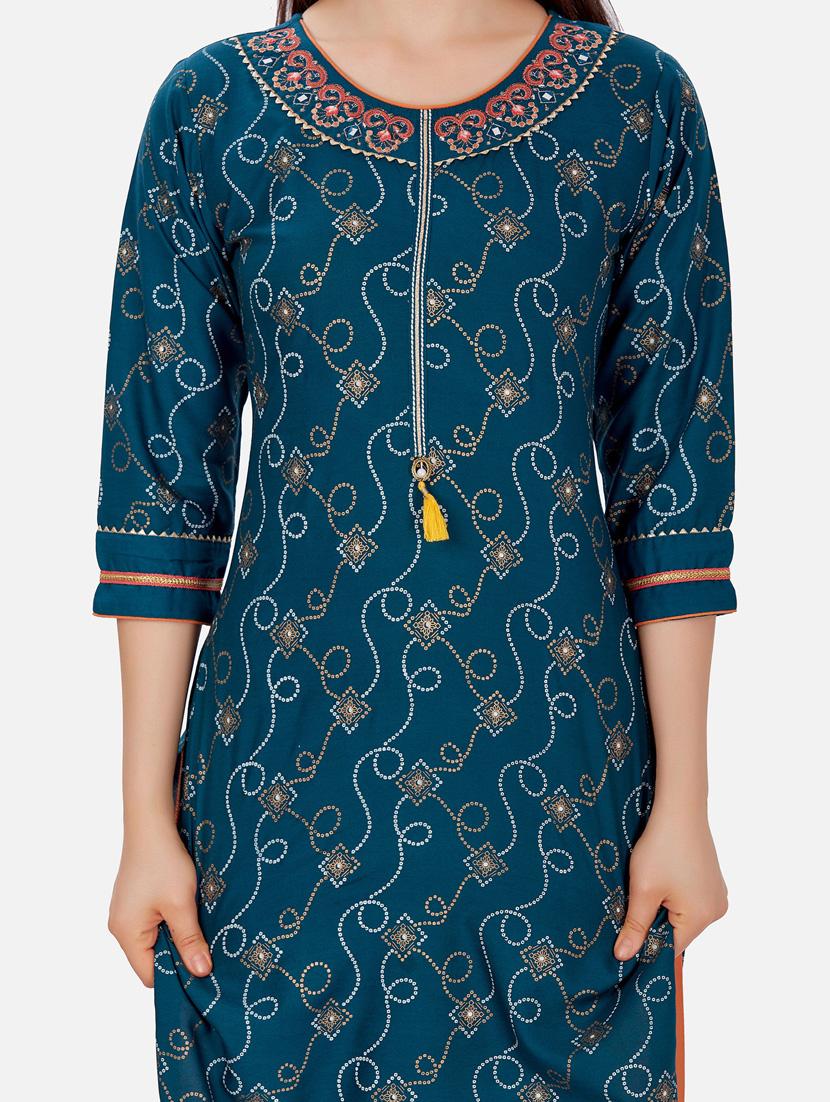 blue printed kurta sharara set - 18341648 - Zoom Image - 5