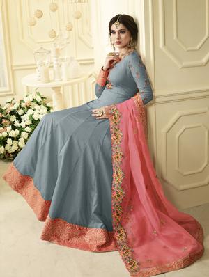 embroidered semi-stitched anarkali suit set - 18341917 - Standard Image - 2