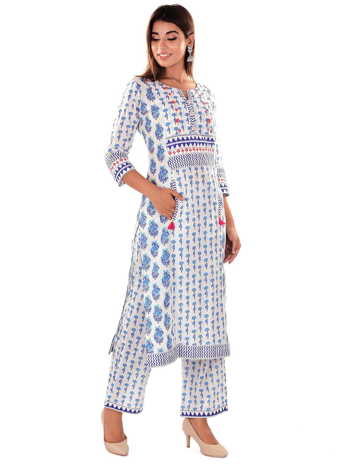 multi colored cotton kurta palazzo set - 18341998 - Zoom Image - 2