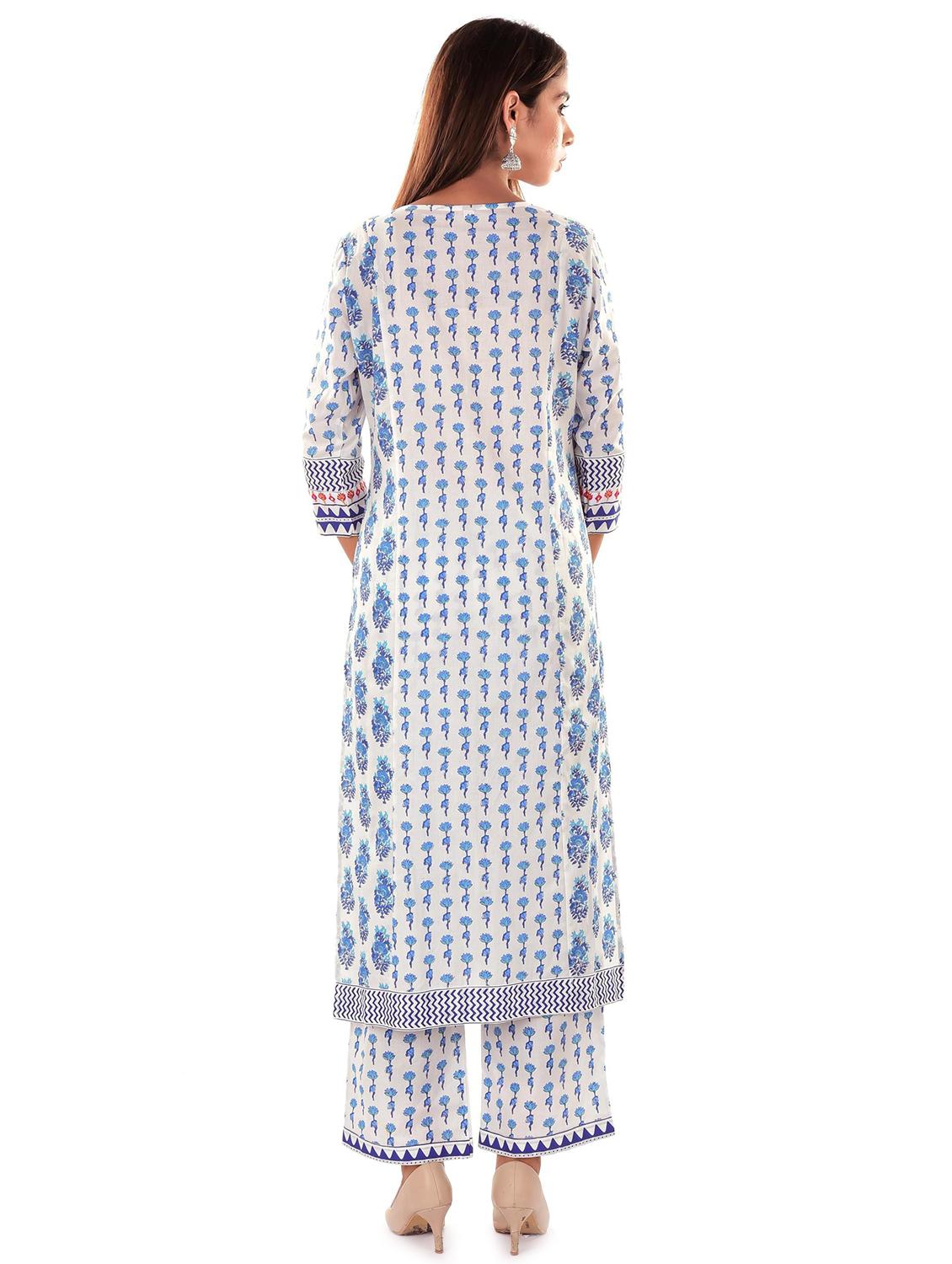 multi colored cotton kurta palazzo set - 18341998 - Zoom Image - 3