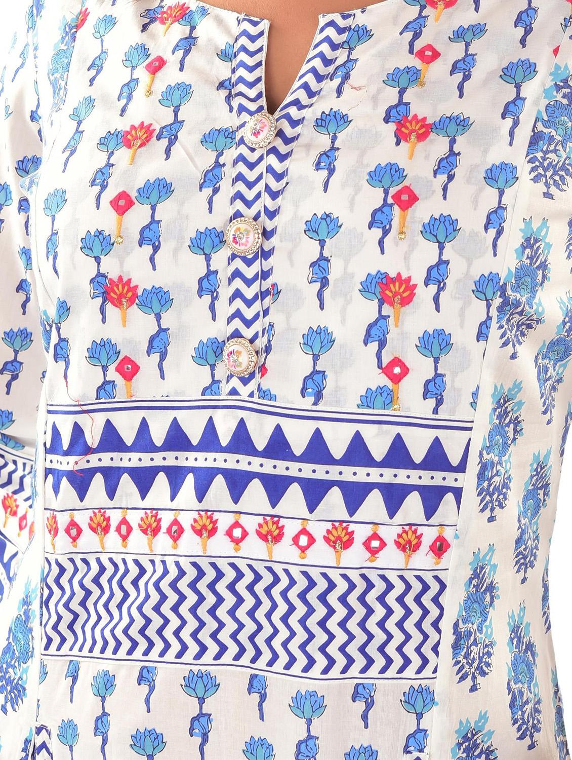 multi colored cotton kurta palazzo set - 18341998 - Zoom Image - 4