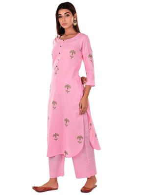 pink cotton kurta palazzo set - 18342000 - Standard Image - 2