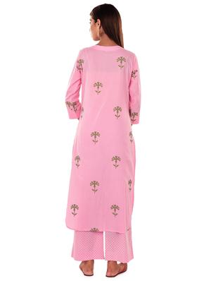 pink cotton kurta palazzo set - 18342000 - Standard Image - 3