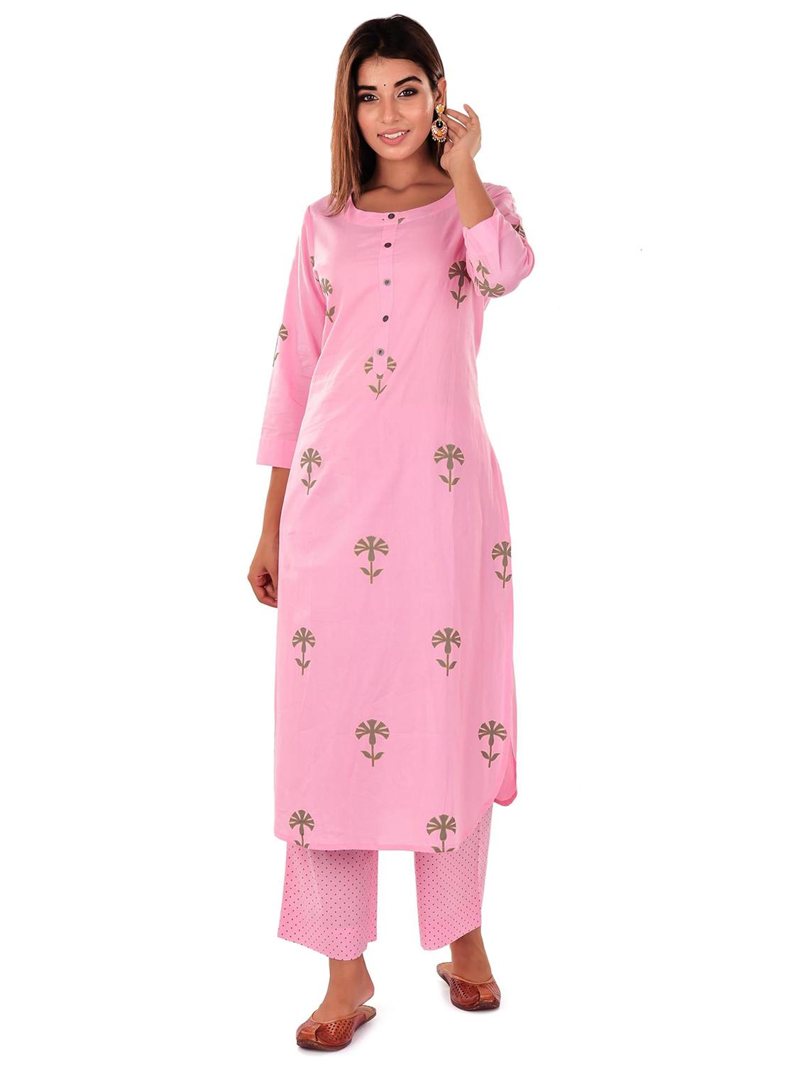 pink cotton kurta palazzo set - 18342000 - Zoom Image - 1