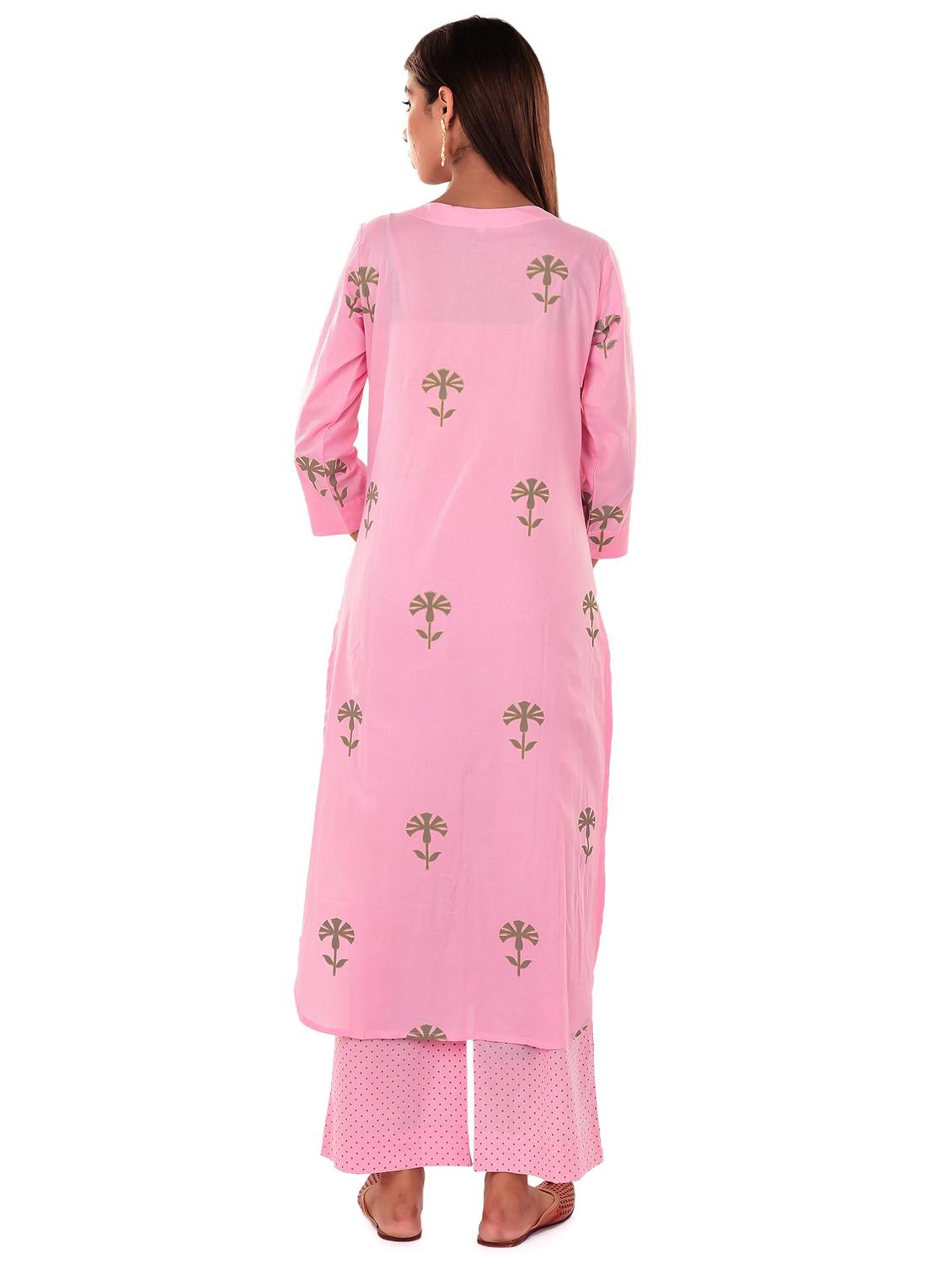 pink cotton kurta palazzo set - 18342000 - Zoom Image - 3