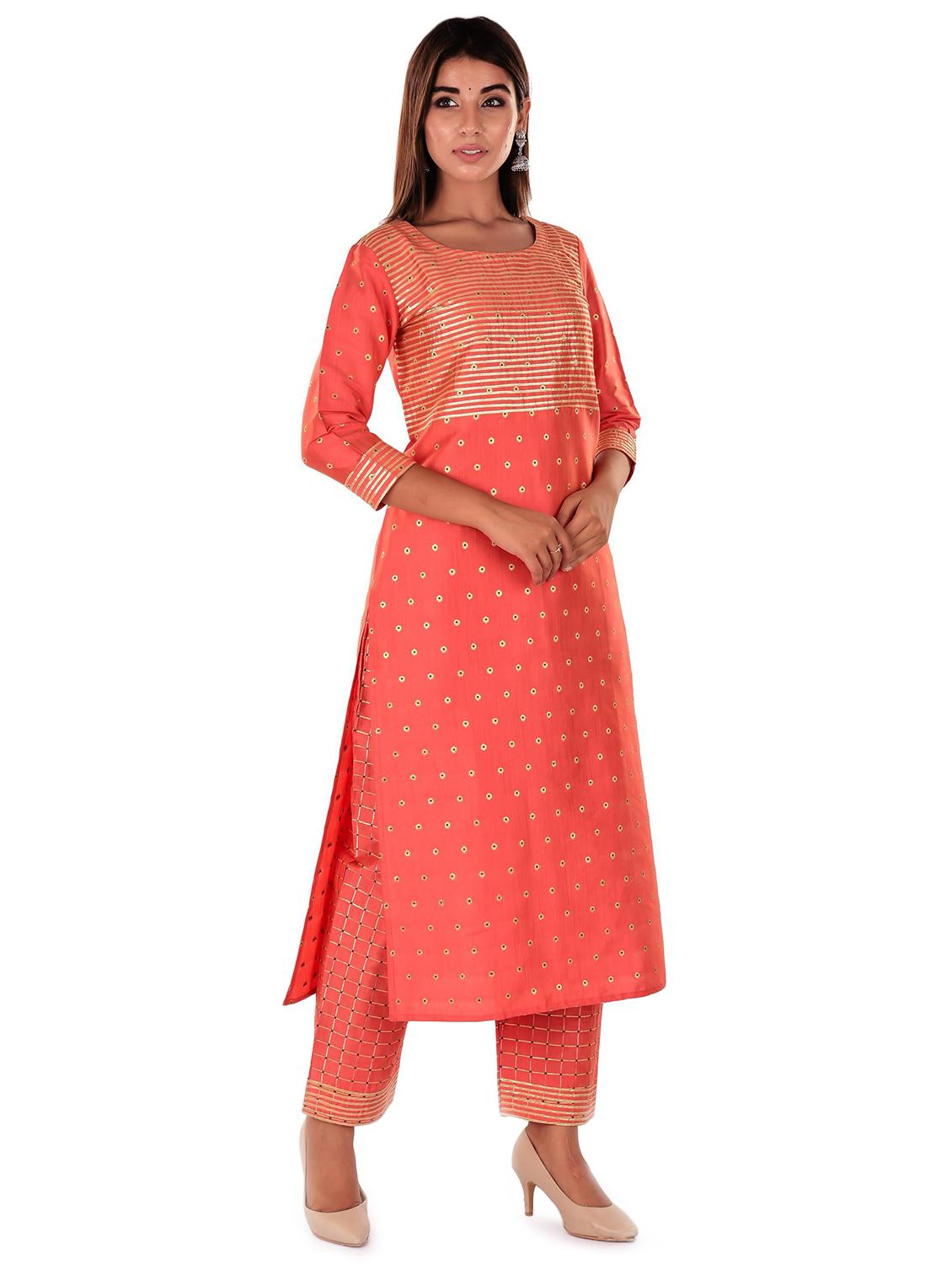 orange silk kurta pant set - 18342015 - Zoom Image - 2