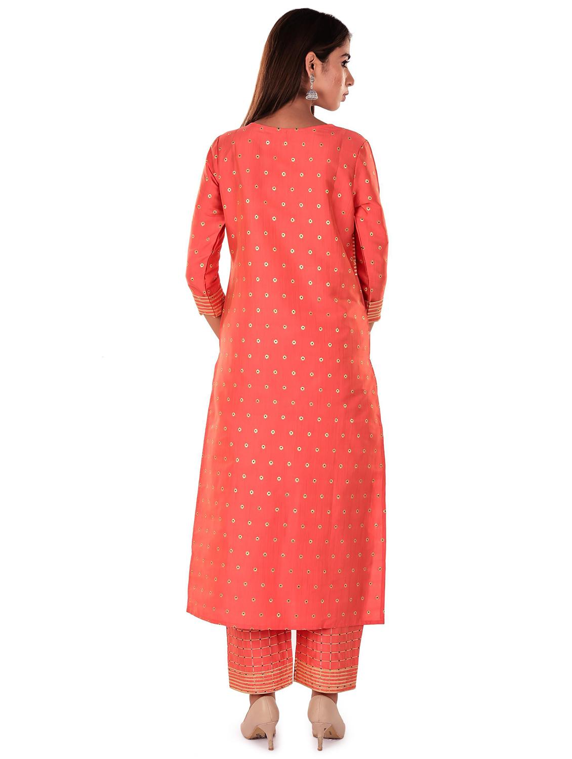 orange silk kurta pant set - 18342015 - Zoom Image - 3