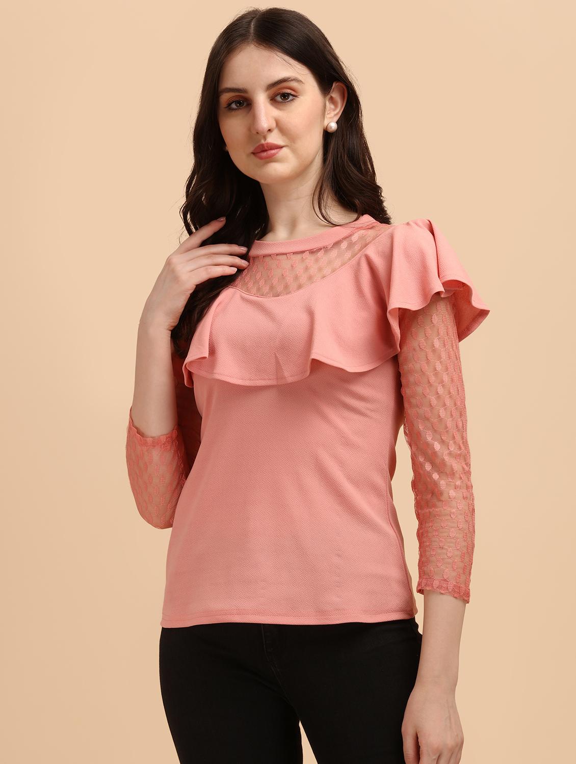 long-sleeved frilled and laced a line top - 18342046 - Zoom Image - 1